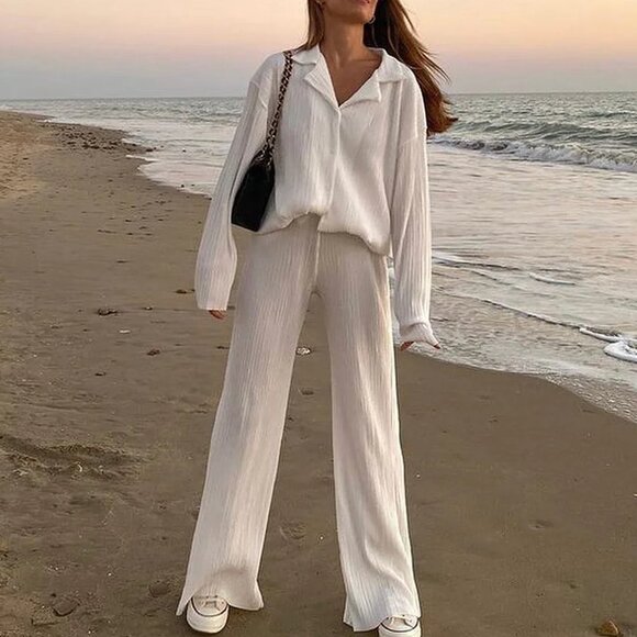 Storets Maria Flared Leg Plisse Pants S/M - Picture 2 of 15